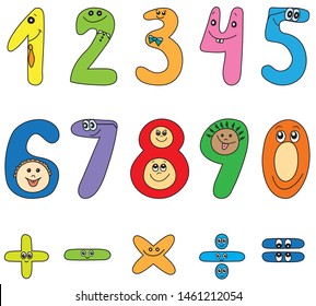 Cheerful cartoon numbers on white background.