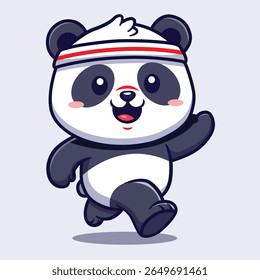A cheerful cartoon panda running with a headband, perfect for fitness, kids, sports, or fun-themed designs.