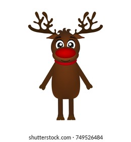 Cheerful cartoon reindeer on a white background, vector illustration