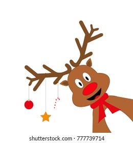 Cheerful cartoon reindeer on a white background