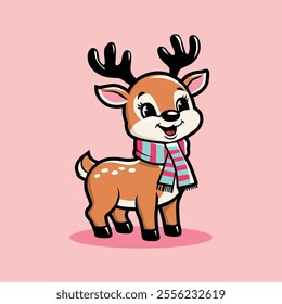 Cheerful Cartoon Reindeer in a Scarf