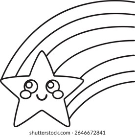 Um foguete animado explode com trilhas e estrelas coloridas, posicionadas sobre um fundo branco limpo. Esta ilustração brincalhona é perfeita para temas infantis e aventuras espaciais.