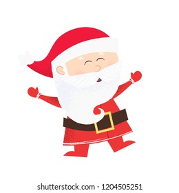 Cheerful cartoon Santa Claus dancing. Fun, action, success. Christmas concept. Can be used for greeting cards, posters, leaflets and brochure