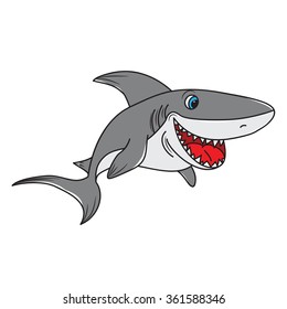 cheerful cartoon shark on a white background