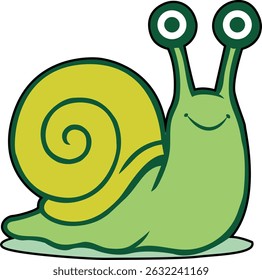 A cheerful cartoon snail illustration with a yellow shell