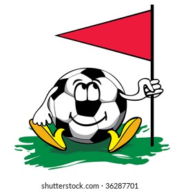 cheerful cartoon soccer ball with angle flag