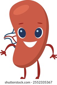 Cheerful cartoon spleen character promotes a healthy lifestyle, encouraging awareness of organ health and overall well being