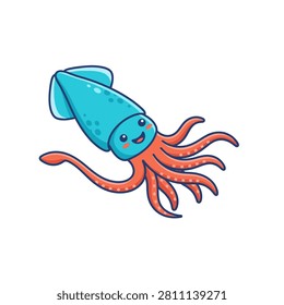 A cheerful cartoon squid swimming in the deep blue sea.
