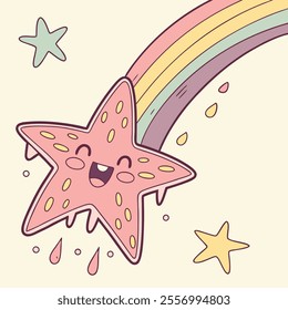 A cheerful cartoon star with a rainbow, radiating joy and whimsy.