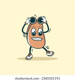 A cheerful cartoon steak character with arms and legs is wearing sunglasses and taking a stroll.