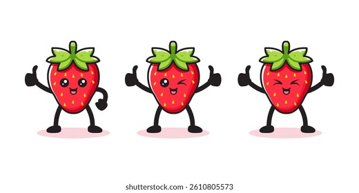 Cheerful Cartoon Strawberries Posing with Fun Expressions and Happy Energy
