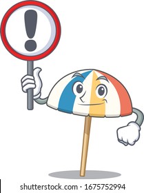 Cheerful cartoon style of beach umbrella holding a sign