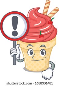 Cheerful cartoon style of cherry ice cream holding a sign