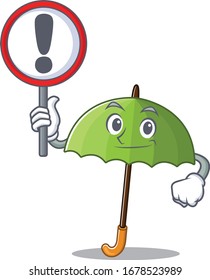 Cheerful cartoon style of green umbrella holding a sign