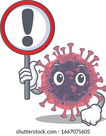 Cheerful cartoon style of microbiology coronavirus holding a sign