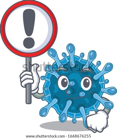Cheerful cartoon style of microscopic corona virus holding a sign