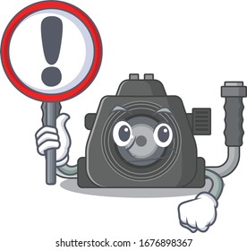 Cheerful cartoon style of underwater camera holding a sign