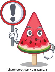 Cheerful cartoon style of watermelon ice cream holding a sign