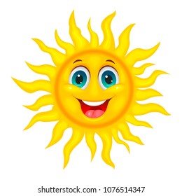 A cheerful cartoon sun on a white background.                                                           