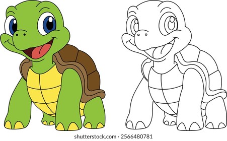 A cheerful cartoon turtle coloring page for kids