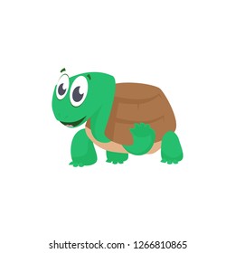 Cheerful cartoon turtle waving paw and greeting. Cute character, animal, shell. Can be used for topics like ocean, zoo, alphabet for kids