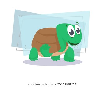 Cheerful cartoon turtle waving paw and greeting. Cute character, animal, shell. Can be used for topics like ocean, zoo, alphabet for kids