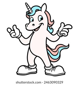 Cheerful cartoon unicorn character isolated on white background, ideal for children's content, fantasy themes, and playful designs.