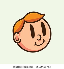 Cheerful Cartoon Vector Illustration of a Happy Young Boy with Light Brown Hair and a Friendly Smile