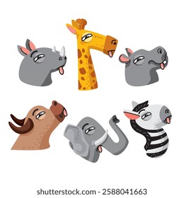 Cheerful cartoon vector illustrations of animals with their tongues out bundled for kids' decor.