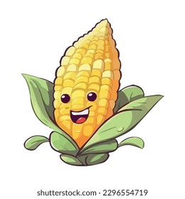 Cheerful cartoon vegetable corn on white background icon