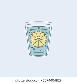 A cheerful cartoon water glass with a smiling face and clear, refreshing water inside. A bright lemon slice with a happy expression floats at the top, adding a playful and vibrant touch