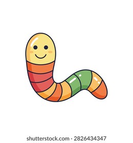 A cheerful cartoon worm with a smiling face and colorful segmented body