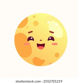 Lua amarela animada alegre com ilustração de manchas laranja