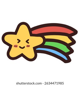 A cheerful cartoon yellow star with a colorful red, green, yellow, and blue tail across. This playful design evokes happiness, wonder, and imagination, perfect for creative and fantastical themes.