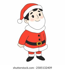 A cheerful cartoon of a young child dressed as Santa, bringing Christmas joy and winter holiday charm to festive designs.