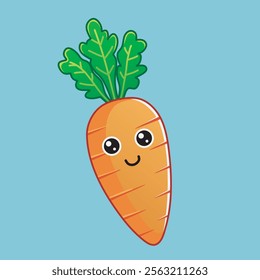 A cheerful, cartoon-style carrot with large, expressive eyes and a happy smile
