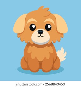 A cheerful, cartoon-style illustration of a golden retriever puppy.