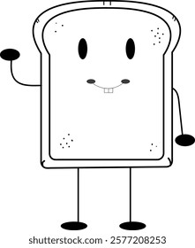 A cheerful cartoon-style illustration of a slice of bread with a smiling face. The bread features large oval-shaped eyes, small dotted cheeks, and a single tooth for a cute and playful appearance.