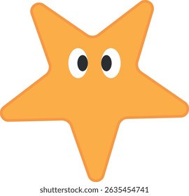 A cheerful, cartoon-style orange starfish with large, black eyes.