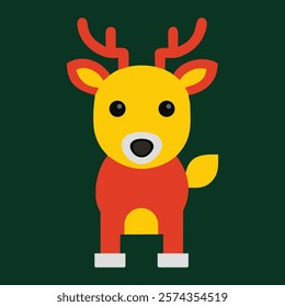 A cheerful, cartoon-style reindeer is the central focus of this image.