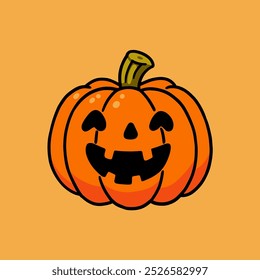 A cheerful carved pumpkin with a smiling face