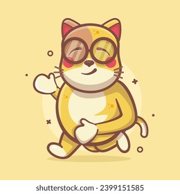 cheerful cat animal character mascot running isolated cartoon in flat style design