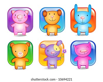 Cheerful cat, bear, pig, dog, puppy and the rabbit. A computer Illustration, animal-toys for children