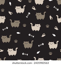 Cheerful Cat Capers Tale Vector Seamless Pattern can be use for background and apparel design