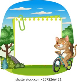 A cheerful cat cycling through a scenic park