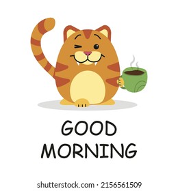 A cheerful cat holding a coffee lid