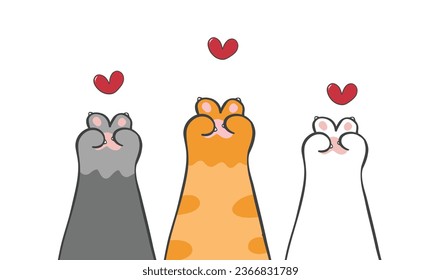 Cheerful cat paws with victory gesture in a whimsical doodle art style. Perfect for conveying teamwork, determination, and motivation. Ideal for cat lovers and animal enthusiasts.