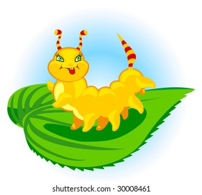 The cheerful caterpillar creeps on a leaf