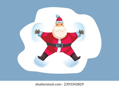 
Cheerful Celebrating Santa Claus Making a Snow Angel Vector Cartoon. Funny Santa playing in fresh snow celebrating Christmas 
