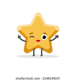 Cheerful character golden star winks